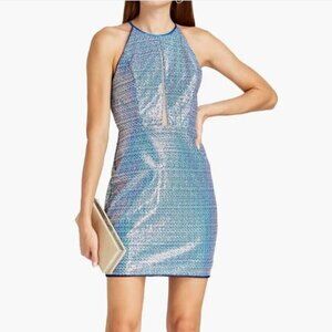 Aidan Mattox Formal Sequin Halter Mini Dress with Cutout Size 2 Marine Blue NWT